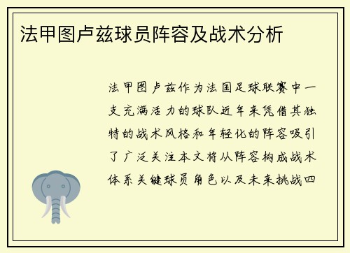法甲图卢兹球员阵容及战术分析