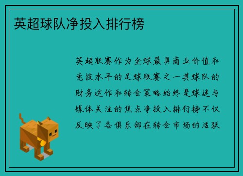 英超球队净投入排行榜